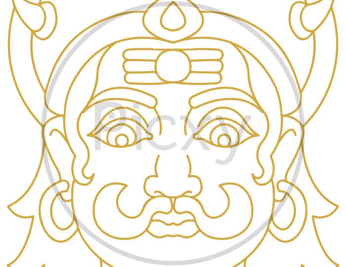Sketch Of Ten Head Ravana Or Dashakanta Ravan Outline Editable Vector Illustration