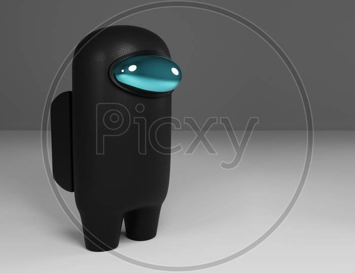 3D Rendering Of Black "Among Us" Character Standing Against A White Background