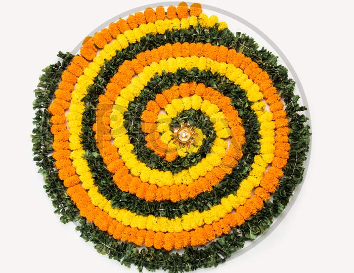 Flower Rangoli Or Design Pattern Or Arrangement For Indian Festivals