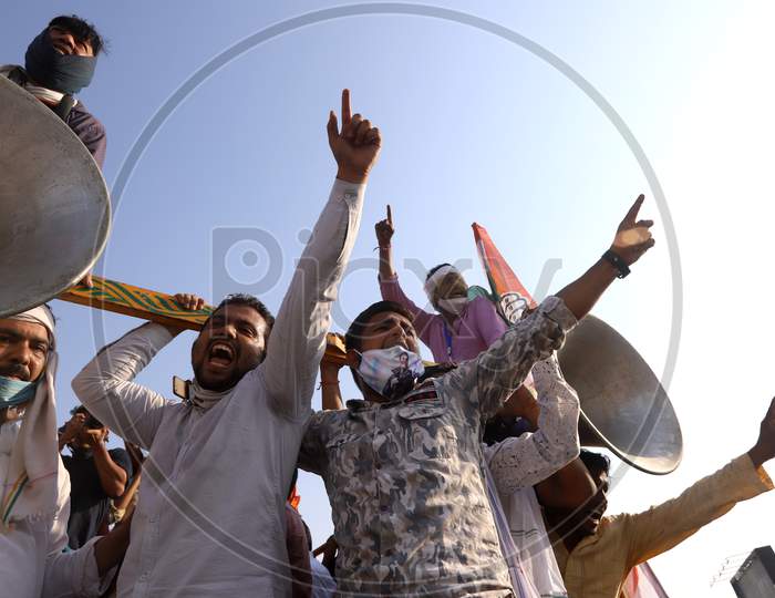 Congress party workers protest at Delhi-Noida border during a protest after the death of a rape victim, in Noida, India, October 3, 2020.