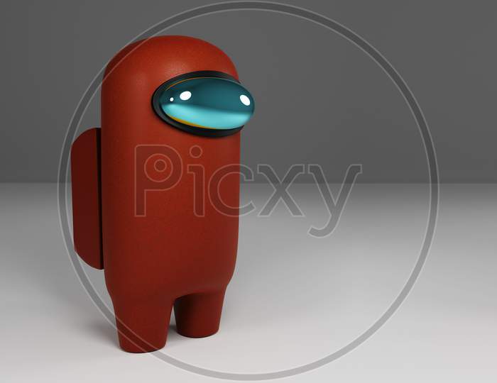 3D Rendering Of Red "Among Us" Character Standing Against A White Background