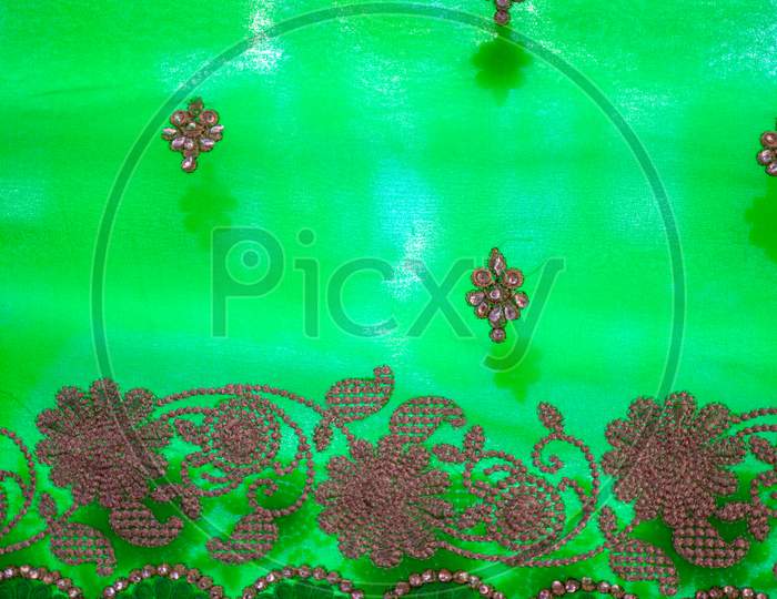 Indian Green Sari Closeup