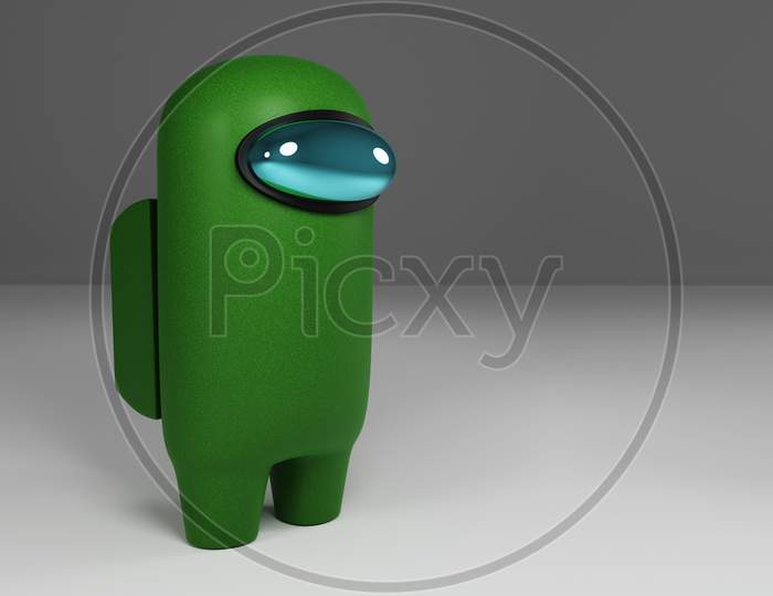 3D Rendering Of Green "Among Us" Character Standing Against A White Background