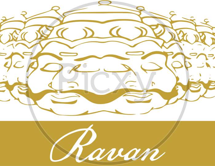Sketch Of Ten Head Ravana Or Dashakanta Ravan Outline Editable Vector Illustration