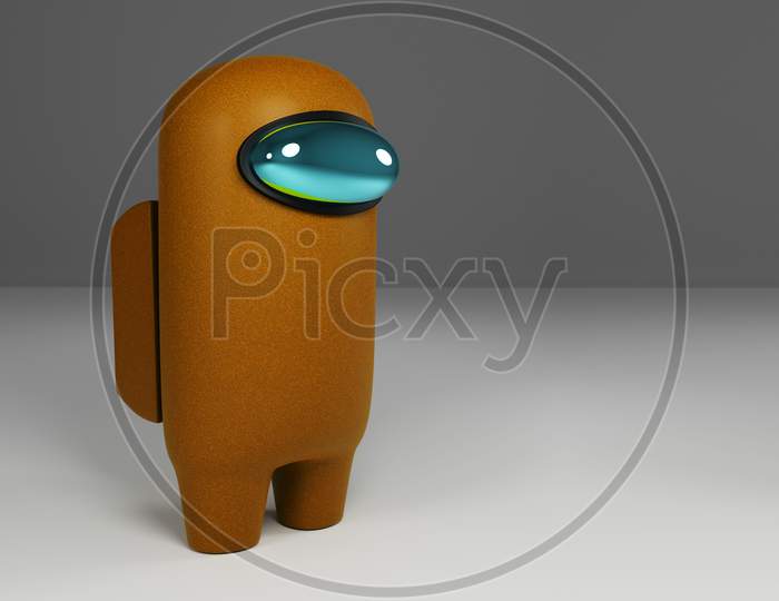 3D Rendering Of Orange "Among Us" Character Standing Against A White Background