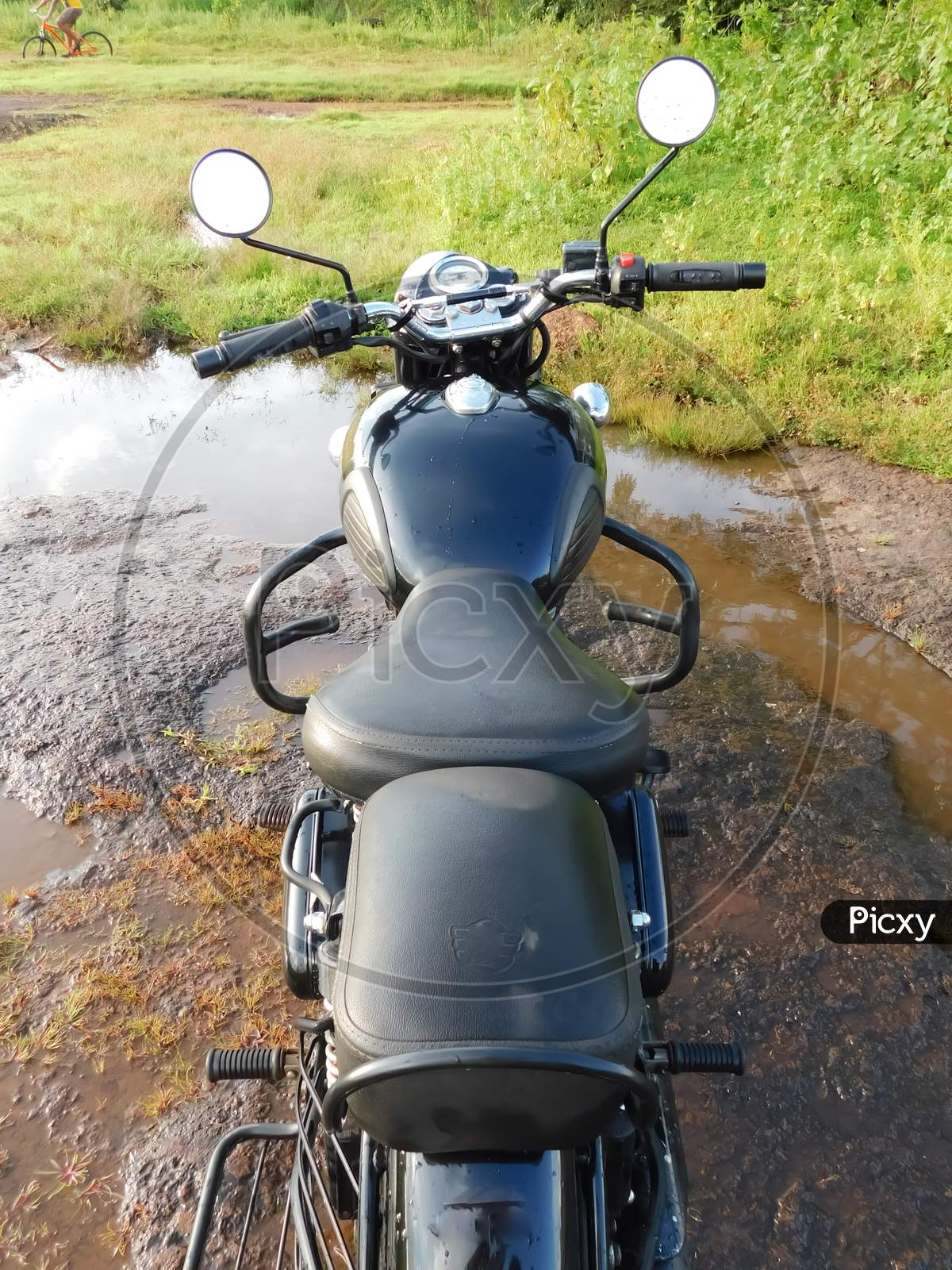 View Of A Motorcycle Parked In A Rock Surface