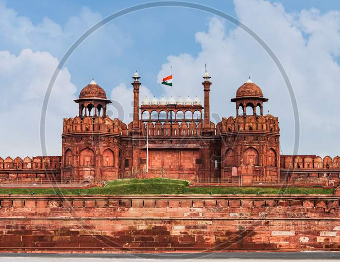 Red Fort of Delhi with Indian Flag