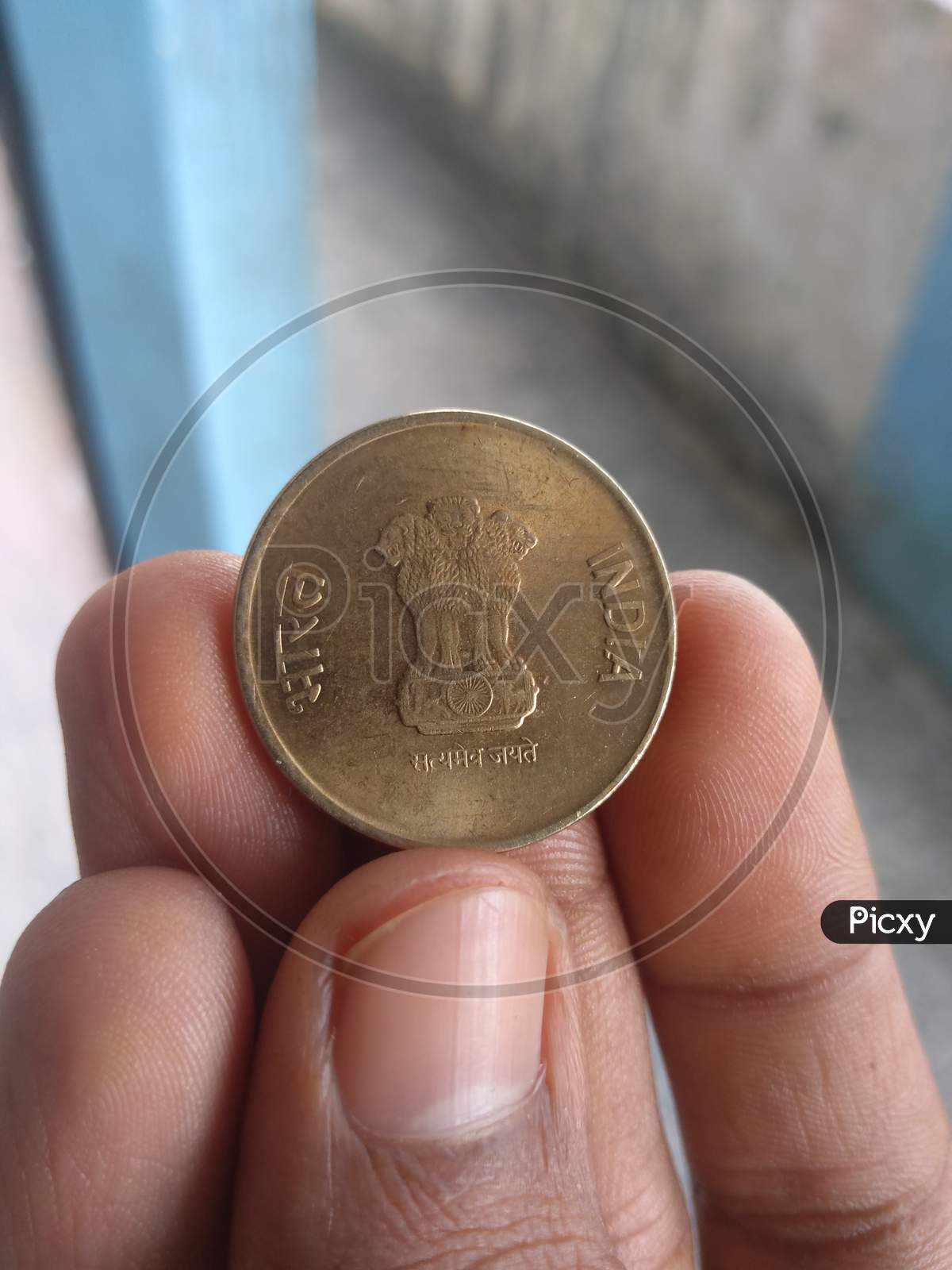 Indian five rupees currency coin