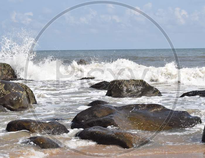 Waves hitting the rocks