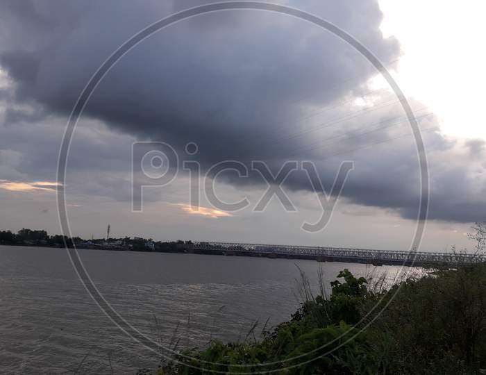 Skyline of the riverside with black clouds, Bikram Khanra