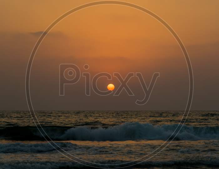 Beautiful Sunset At Baga Beach In Goa, India