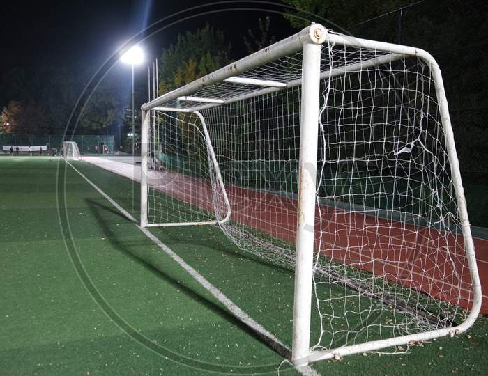 Closeup View Of Goal Net In A Soccer Playground