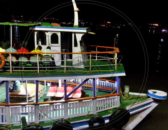 Night photography, colourful boat