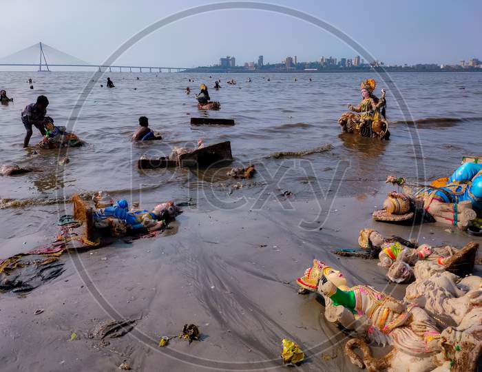 Dadar-Worli beach a day after the Durga Visarjan (Idol immersion)