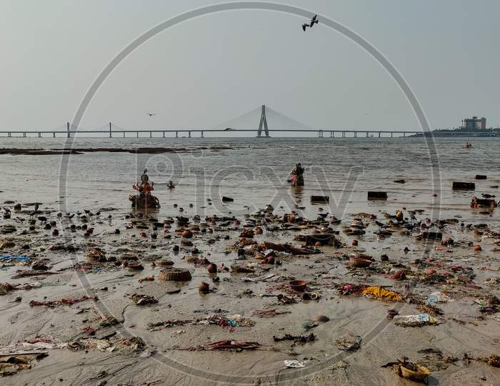 Dadar-Worli beach a day after the Durga Visarjan (Idol immersion)
