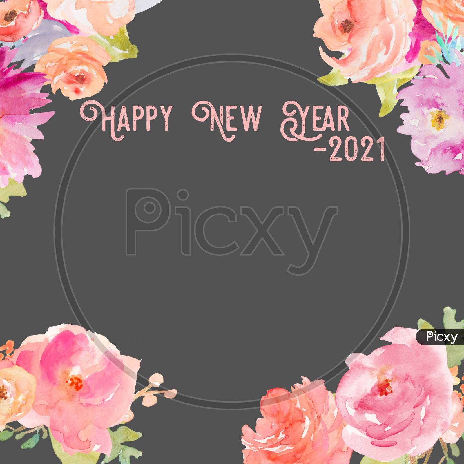 Image With Flowers And Text "Happy New Year 2021"