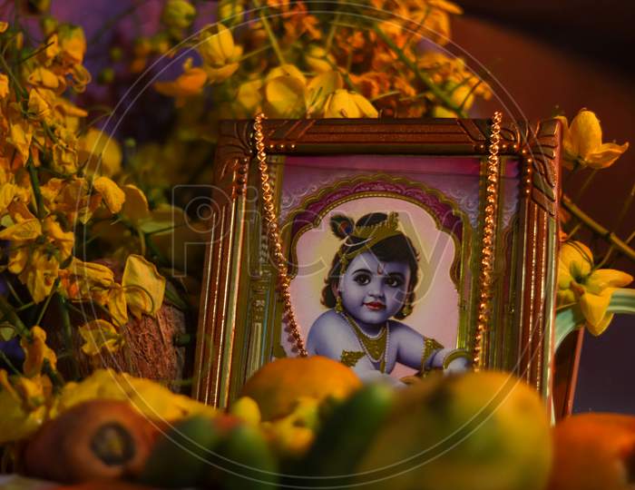 Vishukkani Arranged In Kerala. Vishu Is An Indian Festival Natively Celebrated In One Of The Indian State Kerala.
