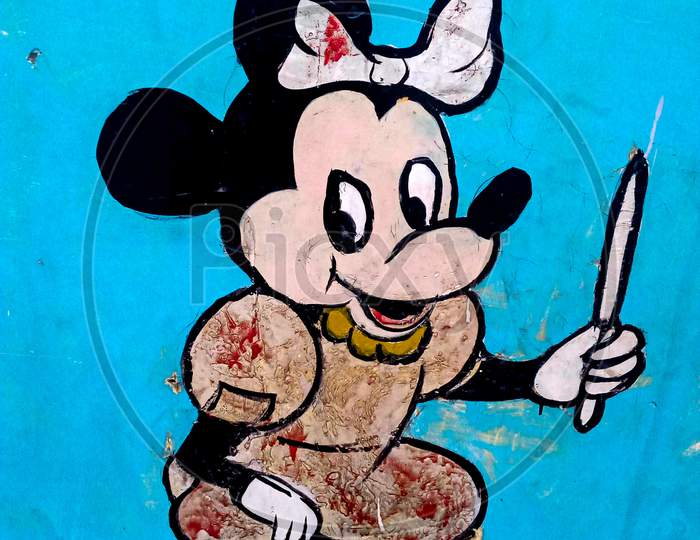 25 October 2020 Mini Mouse Image On Wall In Gulshan Iqbal Park Lahore Pakistan.