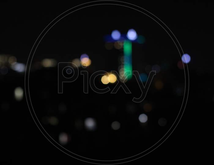 The beautiful blurry city lights.