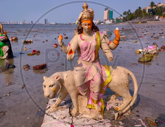 Devi Durga idols at beach a day after the Durga Visarjan (Idol immersion)