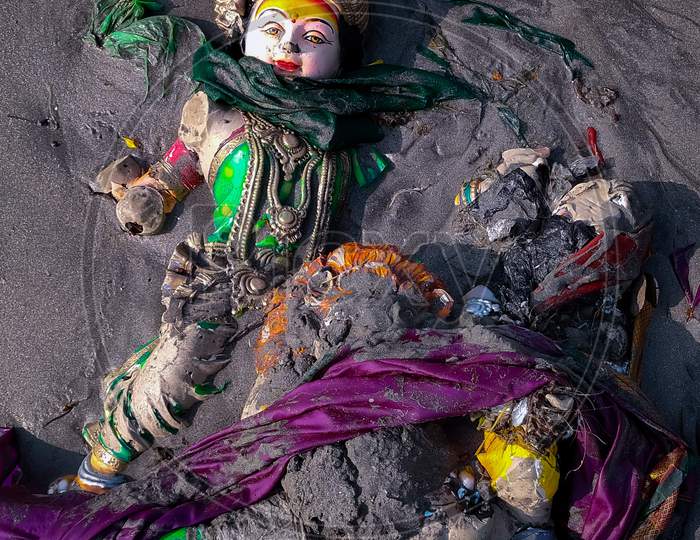 Devi Durga idols at beach a day after the Durga Visarjan (Idol immersion)