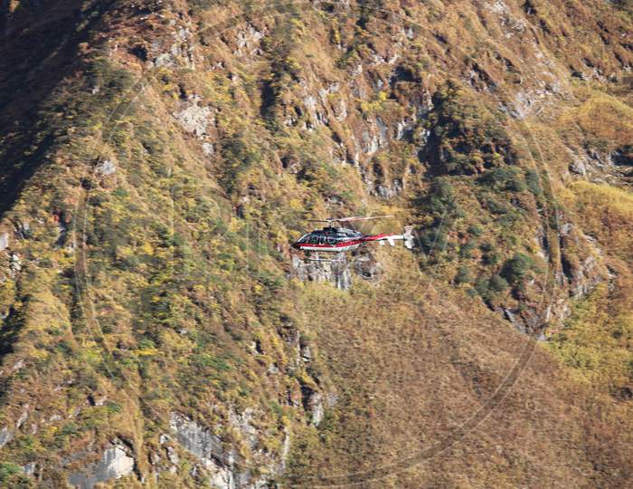 Devotees traveling to Kedarnath by helicopter