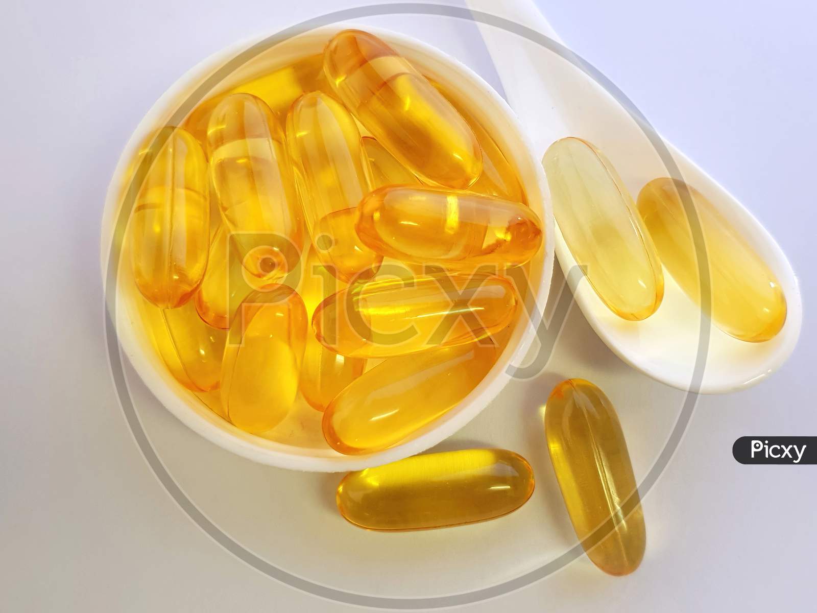Fish Oil Capsules With Omega 3 And Vitamin D For Daily Supplement, Healthy Diet