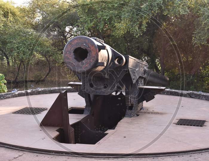 Back Side Of A Old Cannon Kept Outside In A Open Area Near Mumbai
