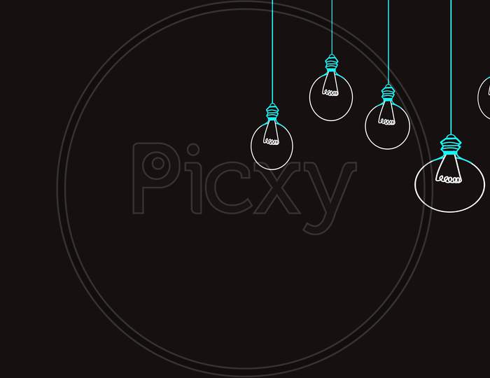 Background Drawings Of Light Bulbs With Fancy Style Behind Black Background.