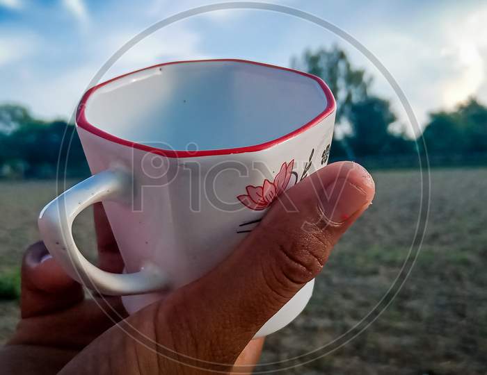 tea cup holding in a hand