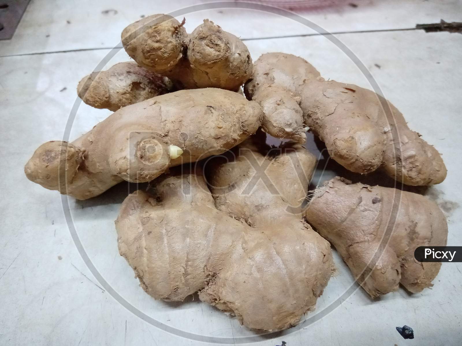 Fresh vegetable ginger root in the market