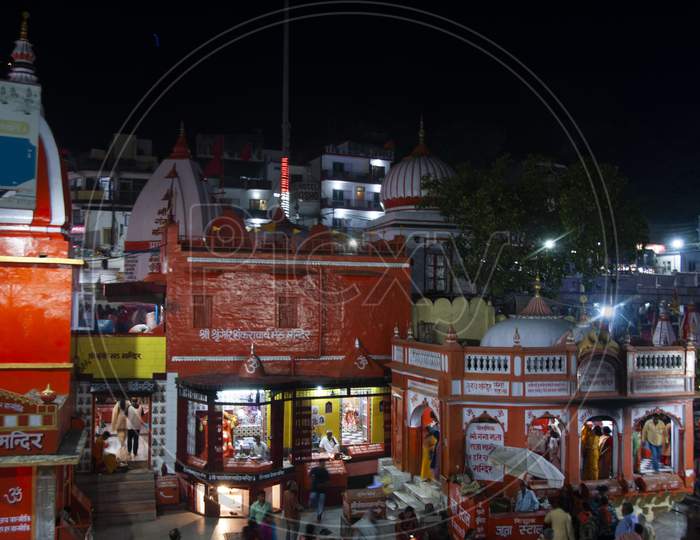 Night View Of Goddess Ganga Temple At Har Ki Pauri Ghat Haridwar,Uttrakhand,India