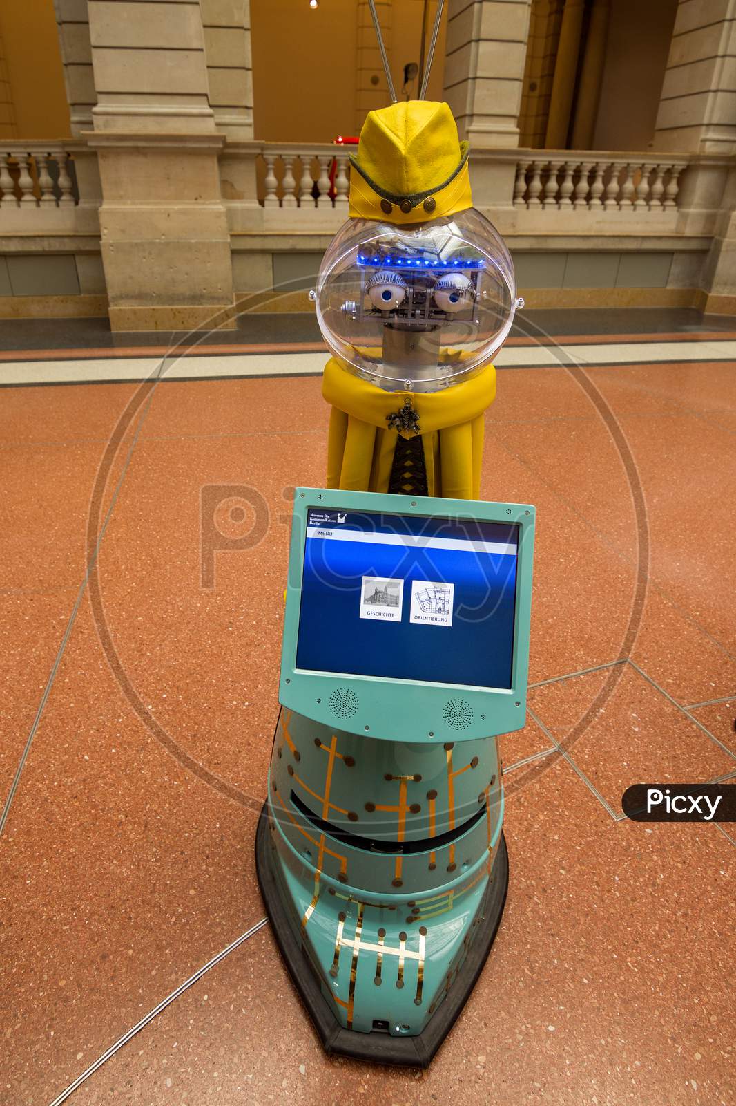 Robot Welcoming Visitors In Museum For Communication In Berlin, Germany