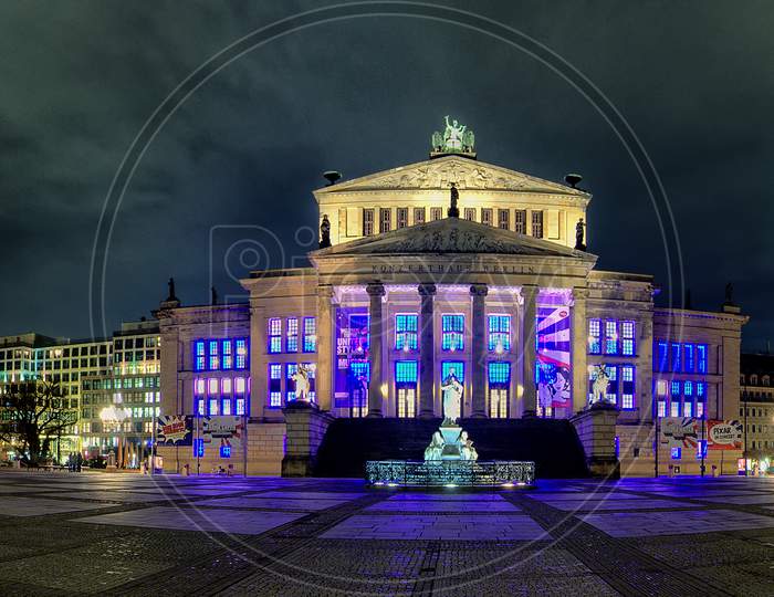 Night Panorama Of The Gendarmenmarkt Square In Berlin, Germany