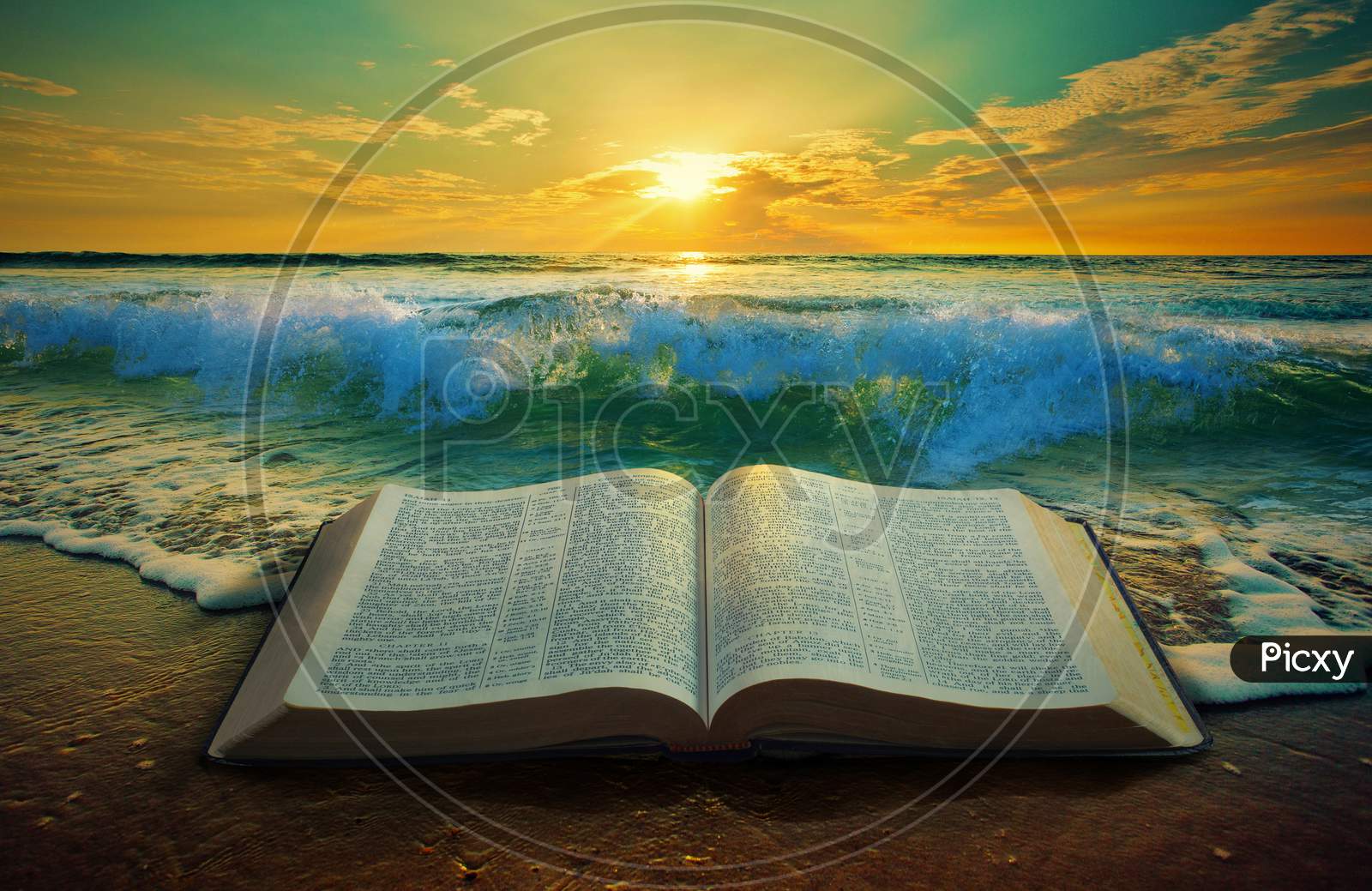 Sunrise At The Ocean With A Bible