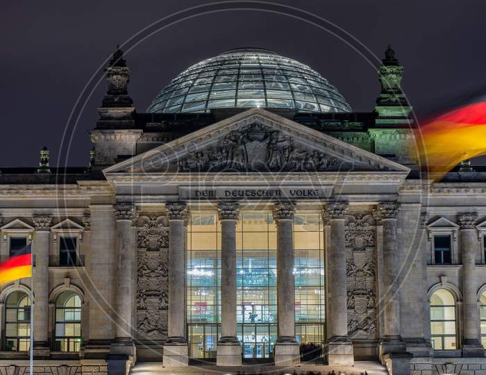 Reichstag Building (Deutscher Bundestag) At Night, Parliament Of Germany, Berlin
