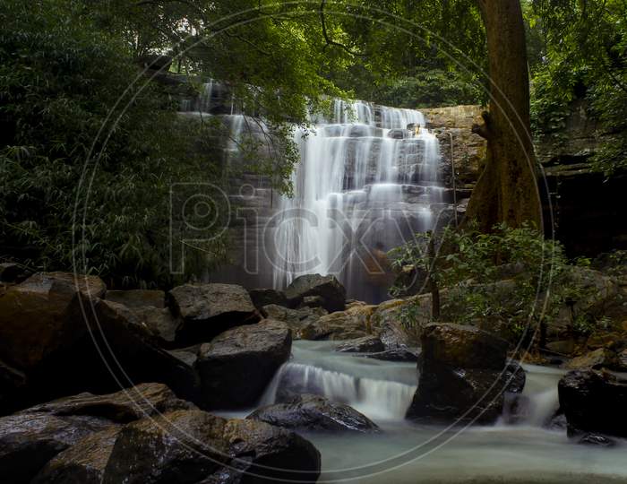 long exposure of bheemunipadam waterfalls of gudur mandal, near narsampet, warangal district.