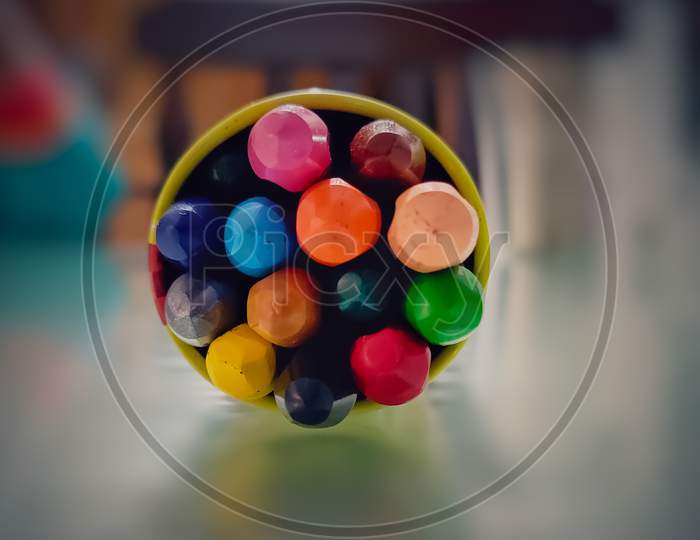 Colourful wax crayons