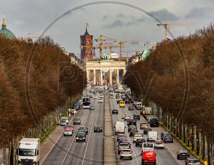 View From The Platform Of The Victory Column Towards Brandenburg Gate, Berlin
