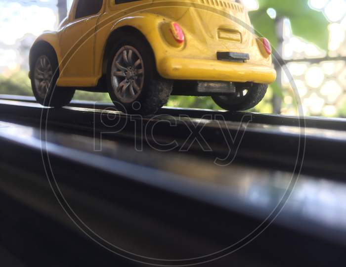 Yellow vintage car indoor photography