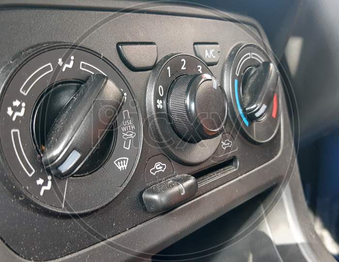 Details And Controls Of Modern Car.Details And Controls Of Modern Car - Close Up Instrument Automobile Panel With Climat Control View With Air Conditioning Buttons