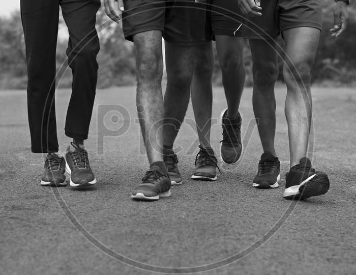 athlete's walking legs, Black and white