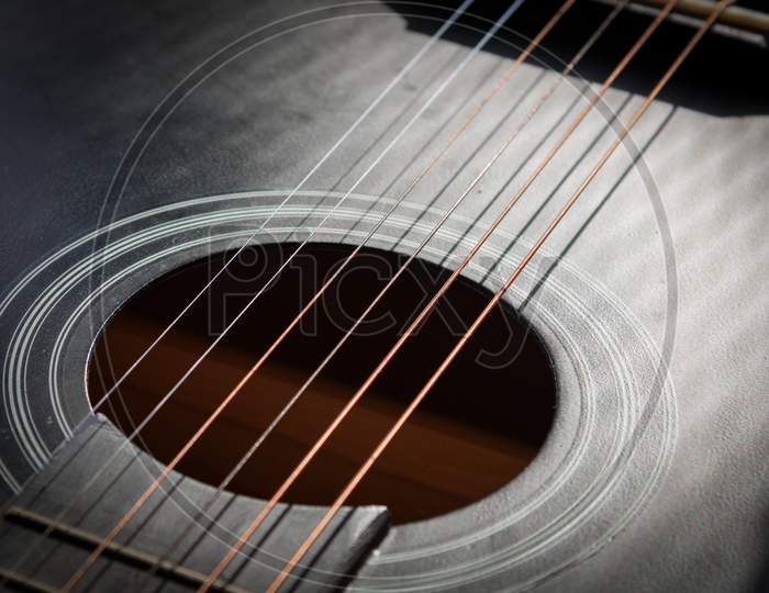 Close up shot of an acoustic guitar