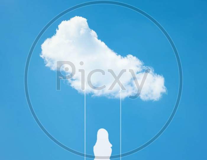 An illustration work of a cloud and a girl