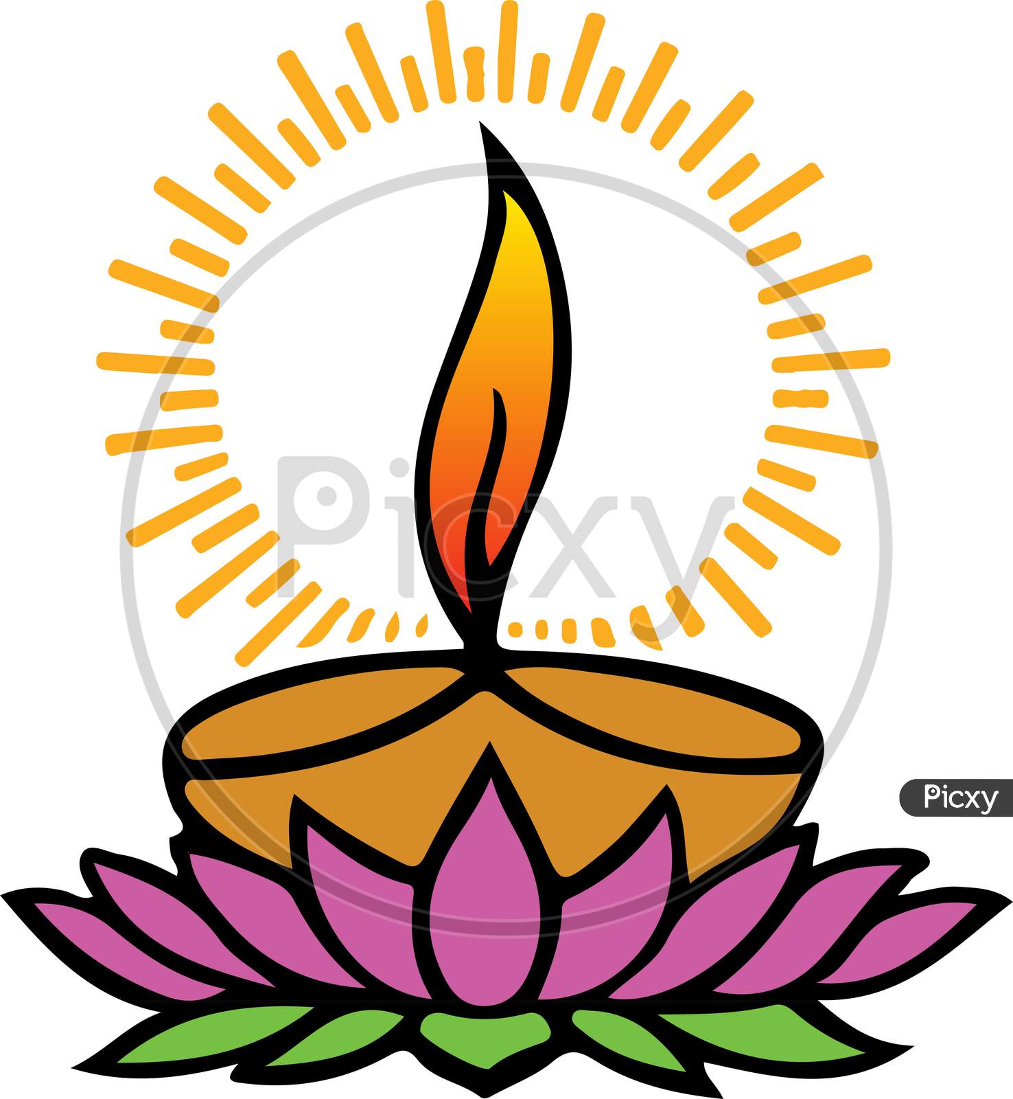 Image of Sketch of Happy Diwali Stylish Diya Indian festival lamp