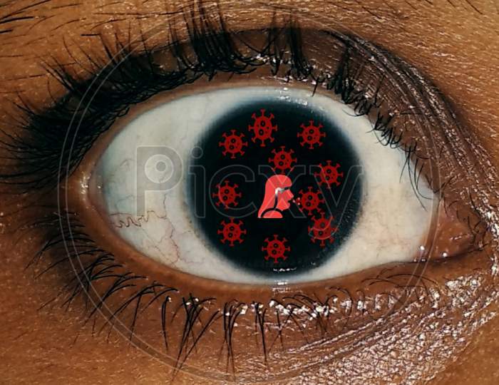 Scary eye with virus