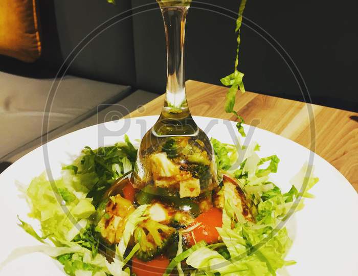 Glass full of Salad to a healthy lifestyle