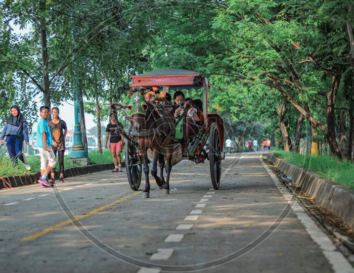 Indonesia traditional transportation: delman or andong (wagon)