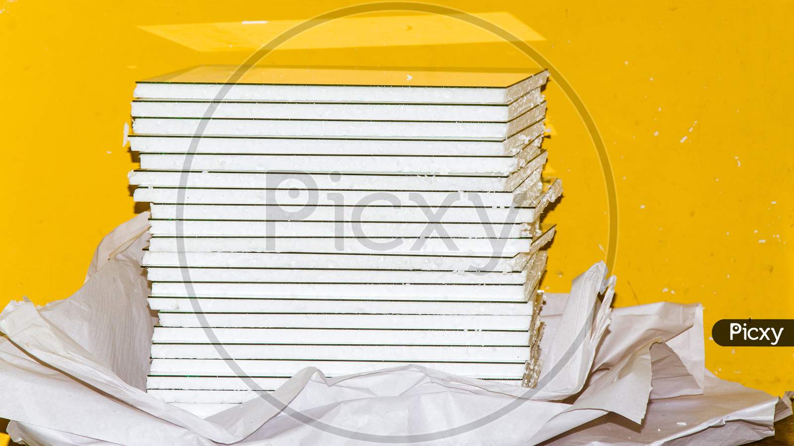 Raw material of wall scenery, selective focus, yellow background.