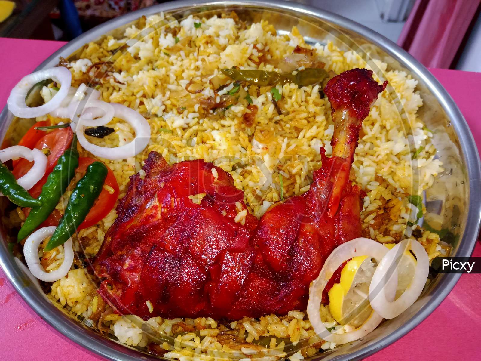Delicious Chicken Biriyani, Chicken pulao, Chicken platter, Chicken Leg
